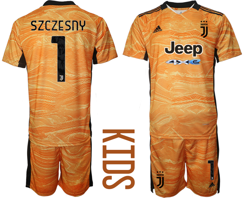 Youth 2021-2022 Club Juventus orange yellow goalkeeper #1 Soccer Jersey->youth soccer jersey->Youth Jersey
